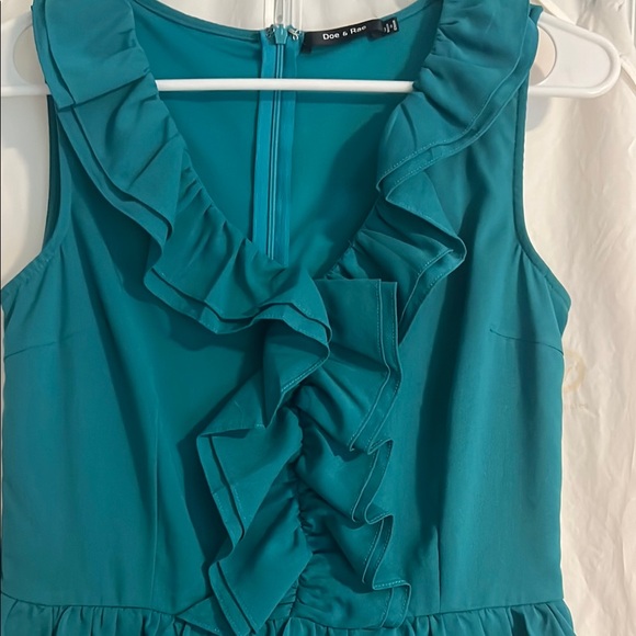 Doe & Rae Teal Ruched Ruffled Mini Dress - Picture 2 of 5
